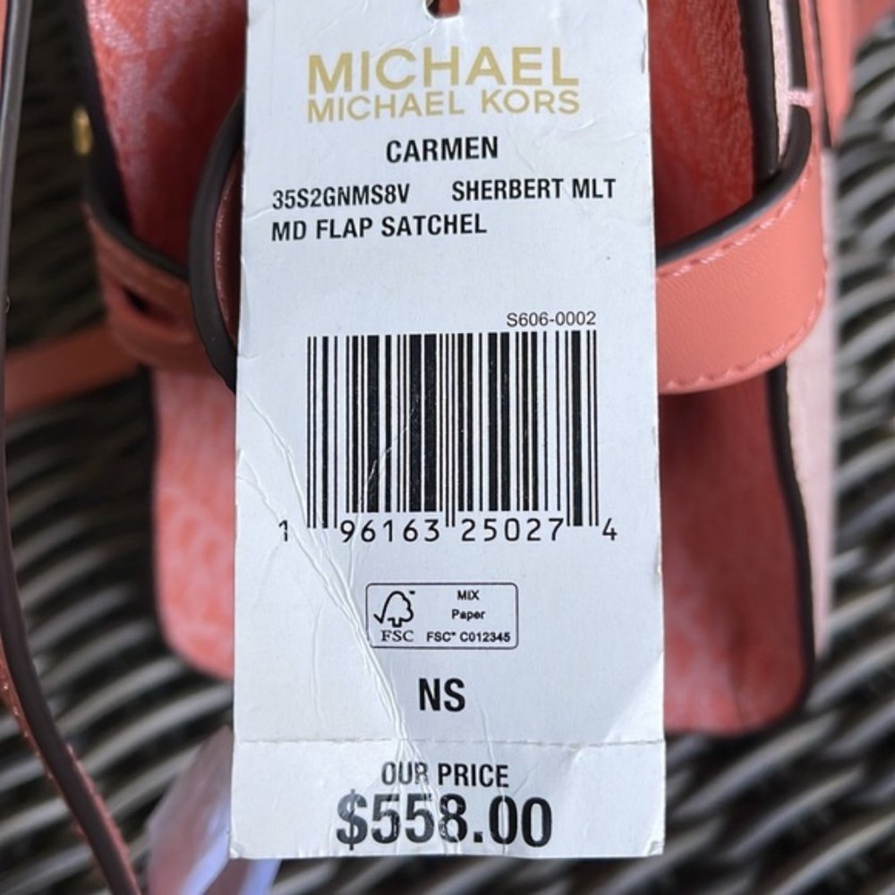 Michael Kors Carmen Medium Color-Block Logo Flap Satchel Sherbert - Picture 7 of 16